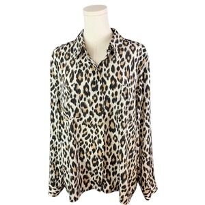 Chico's Leopard Print Long Sleeve Button-Down Blouse (Size 3)